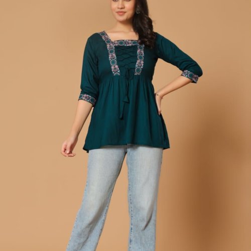 Women Embroidered Short Kurta Top