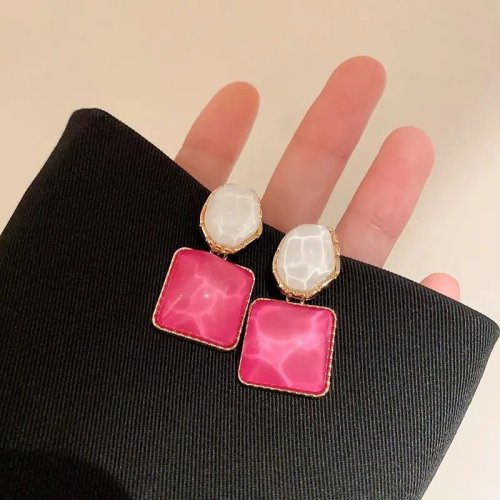 Pink and White Crystal Drop Earrings