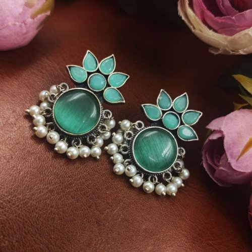 Round Green Replica Monalisa Stone Stud Earrings