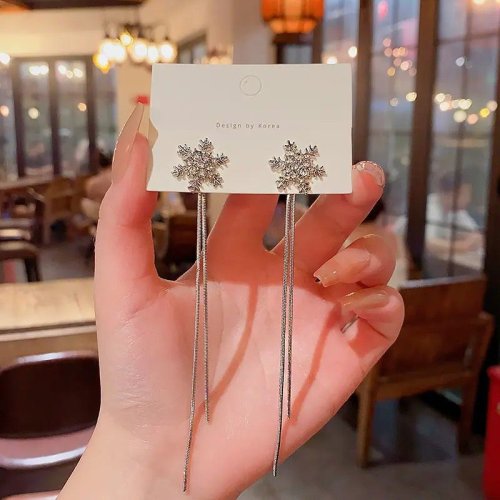 Snowflake Flower Long Chain Korean Earrings