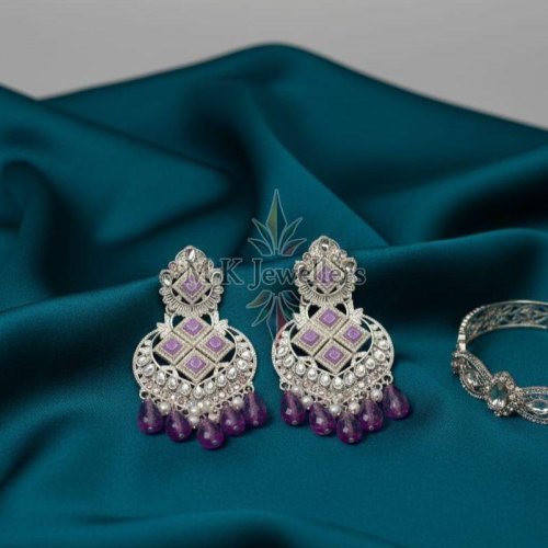 Ladies Purple Designer Drop Earrings