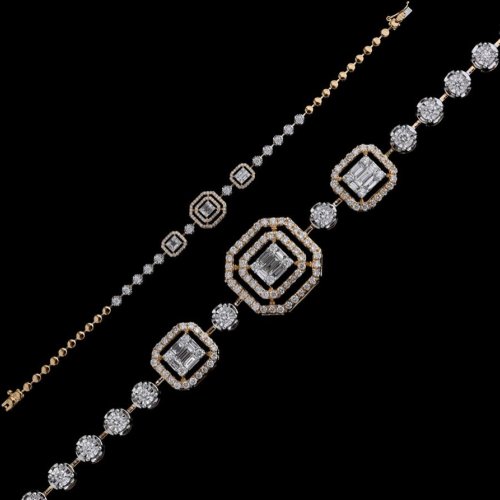 18k Gold Baguette and Round Diamond Bracelet