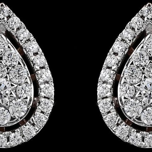 18k Gold Modern Architectural Diamond Cluster Earrings