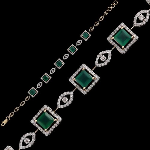 18k Gold Square Cut Emerald Diamond Bracelet