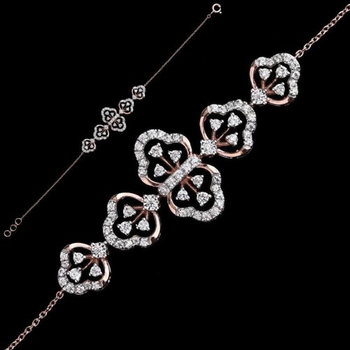 18k Rose Gold Floral Clover Diamond Bracelet