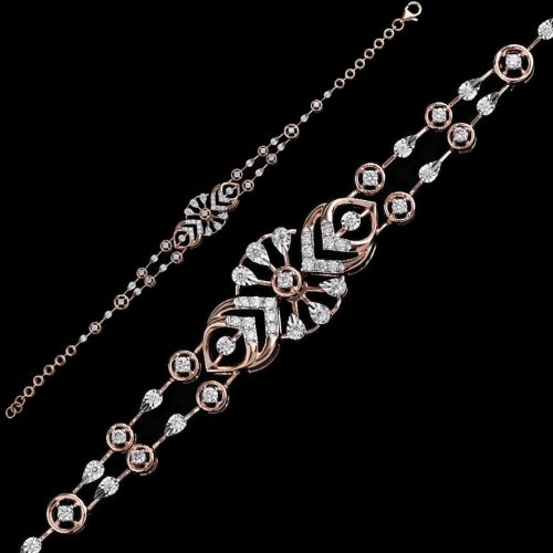18k Rose Gold Geometric Diamond Link Bracelet