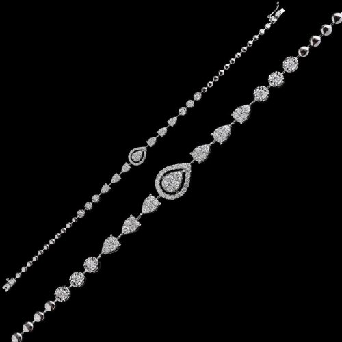 18k White Gold Pear and Round Diamond Station Bracelet