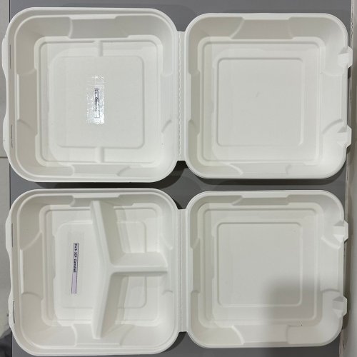 Sugarcane Bagasse 3 Compartment Clamshell Food Box