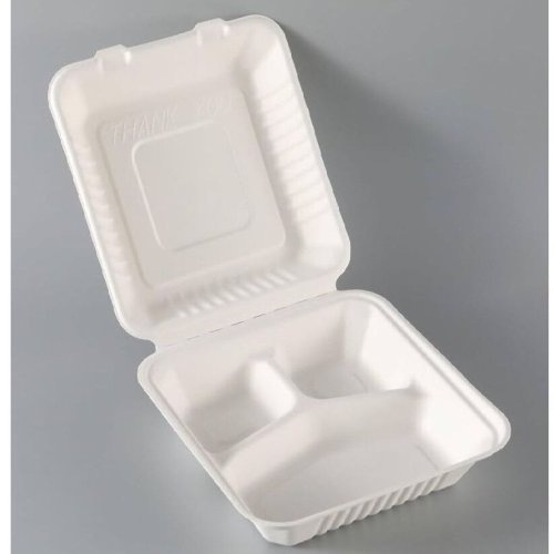 Sugarcane Bagasse 3-Compartment Hinged Meal Box