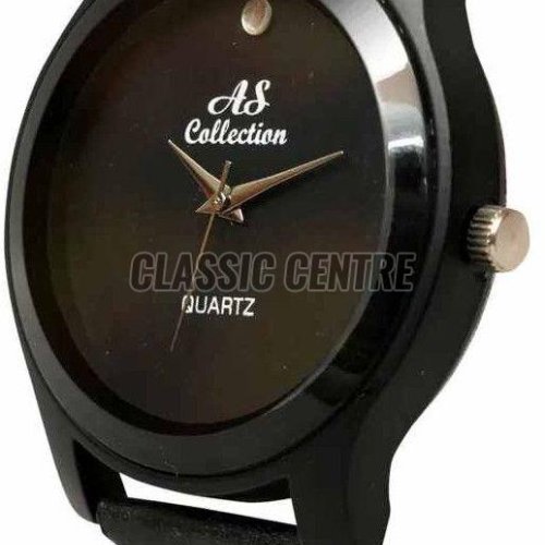 Black Leather Strap Men Analog Watch
