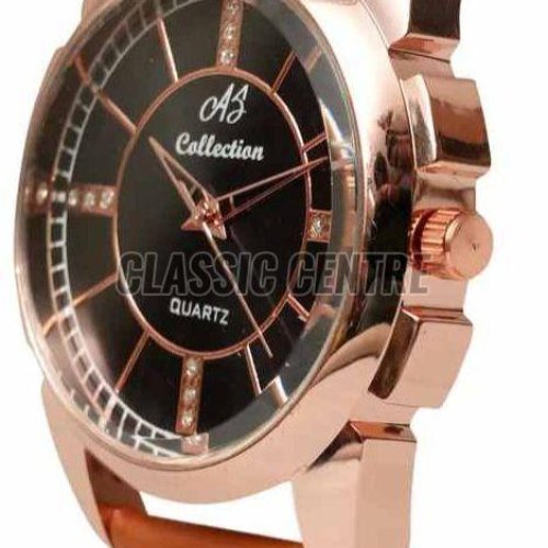 Rose Gold Leather Strap Analog Watch For Men