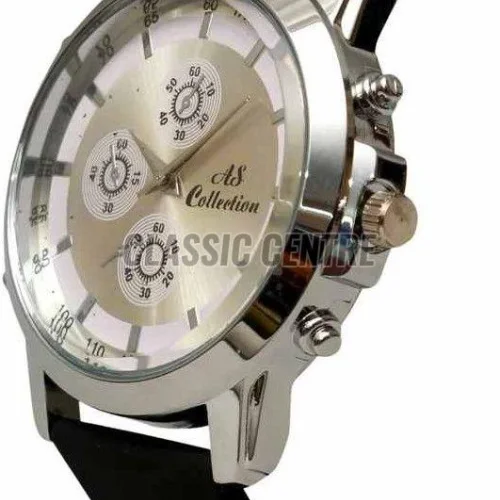 Silver Black Silicone Strap Men Analog Watch