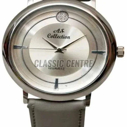 Silver Grey Leather Strap Men Watch