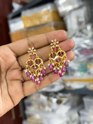 Ladies Purple &AMP; White Stone Kundan Earrings