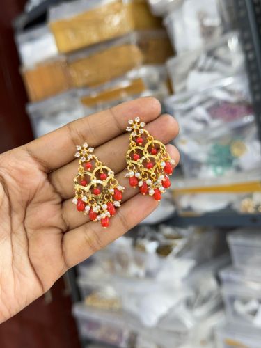 Ladies Red &AMP; White Stone Kundan Earrings