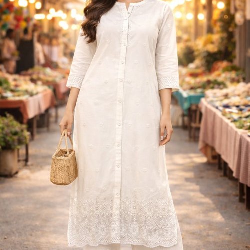 Ladies Pure Cotton Khadi Look Kurti Pant Set