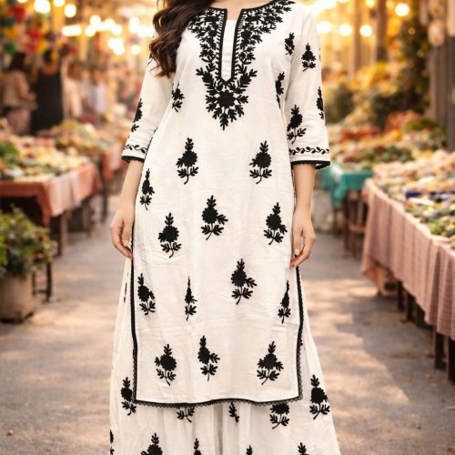 Ladies Pure Modal Aari Work Kurti Palazzo Set