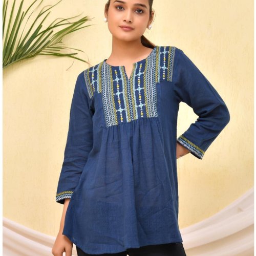 Laides Embroidered Cotton Short Kurti