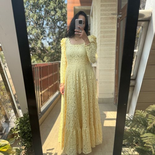 Cotton Lemon Yellow Long Gown