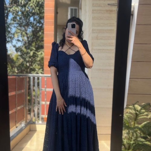Designer Navy Blue Full Length Gown