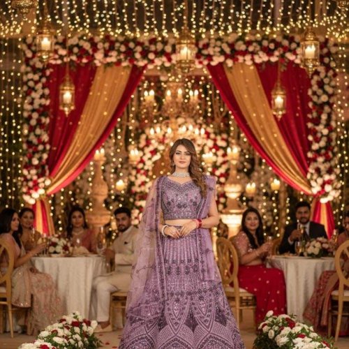 Ladies Lilac Embroidered Lehenga Choli Set