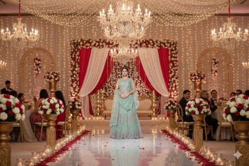 Ladies Mint Green Embroidered Lehenga Choli Set