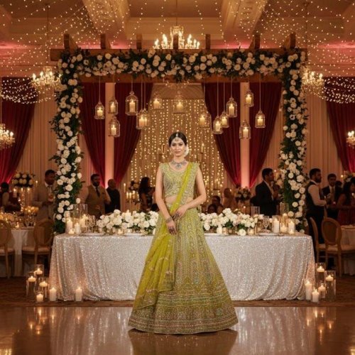Ladies Yellow Embroidered Lehenga Choli Set