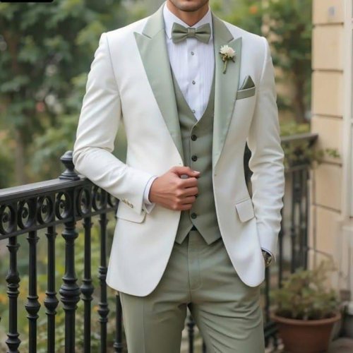 Mens Ivory 3 Piece Slim Fit Wedding Tuxedo Suit
