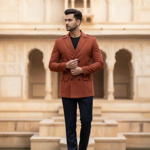 Mens Rust 2 Piece Double Breasted Utility Suit