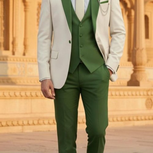 Mens Beige Slim Fit 3 Piece Groom Tuxedo Suit