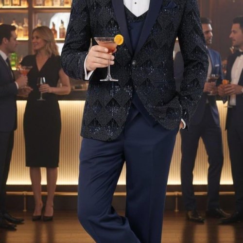 Mens Black Sequin Slim Fit Tuxedo Suit