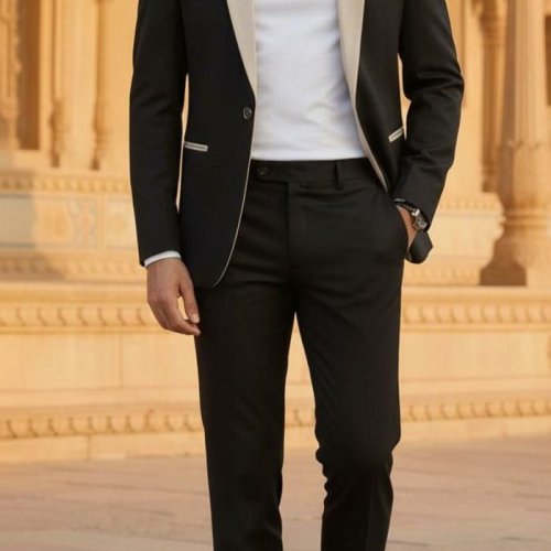 Mens Black Slim Fit Contrast Lapel Blazer