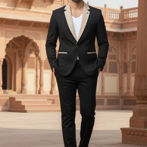 Mens Black Slim Fit Party Wear Blazer