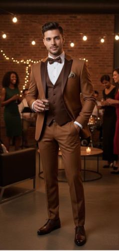Mens Brown Slim Fit 3 Piece Wedding Tuxedo Suit