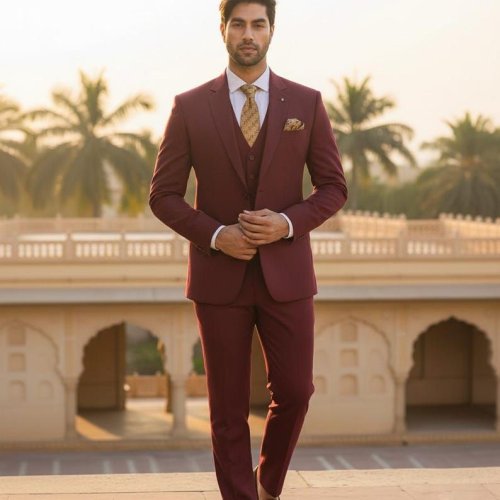 Mens Burgundy Classic Slim Fit Suit