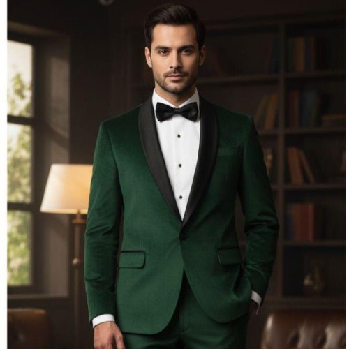 Mens Burnt Green Wool Blend Double Breasted Blazer