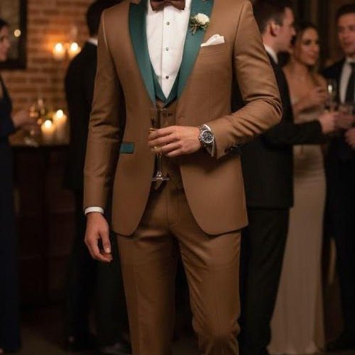 Mens Dark Brown Slim Fit 3 Piece Wedding Tuxedo Suit