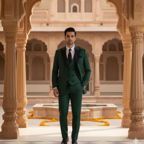 Mens Green 3 Piece Wedding Party Suit