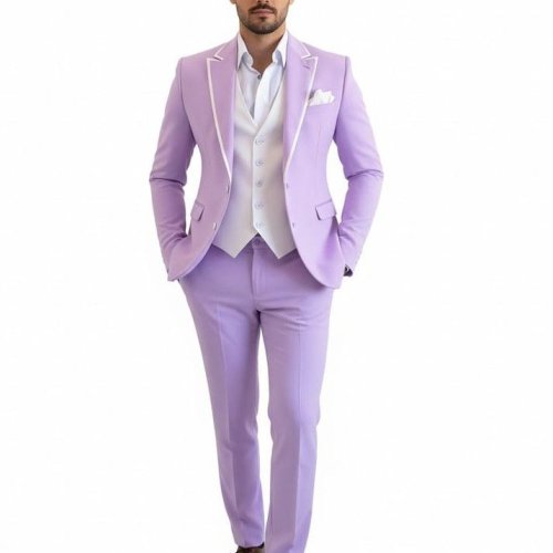 Mens Lavender 3 Piece Slim Fit Wedding Tuxedo Suit