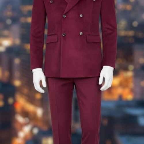 Mens Maroon Double Breasted Slim Fit Suit