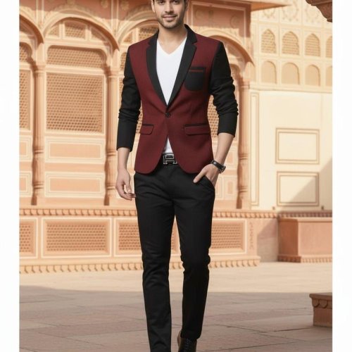 Mens Maroon Slim Fit Party Wear Blazer