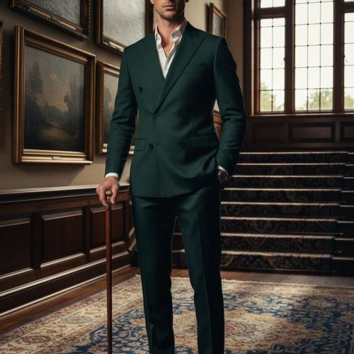 Mens Midnight Green Double Breasted Two Piece Suit