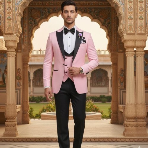Mens Pink Elegant Slim Fit Tuxedo Suit