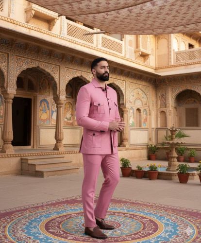 Mens Pink Indo Western 2 Piece Suit