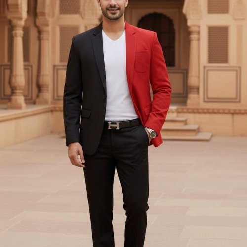 Mens Red Slim Fit Party Wear Blazer