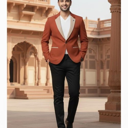 Mens Rust Slim Fit Party Wear Blazer
