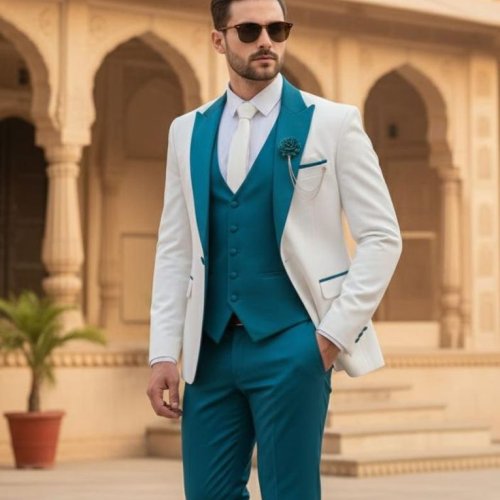 Mens White Premium Wedding Tuxedo Set