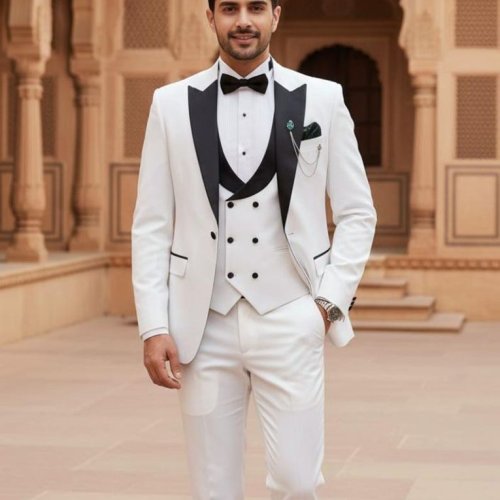 Mens White Slim Fit Wedding Tuxedo Suit