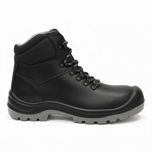 Smooth Black Leather High Ankle Safety SHOES-CH1050