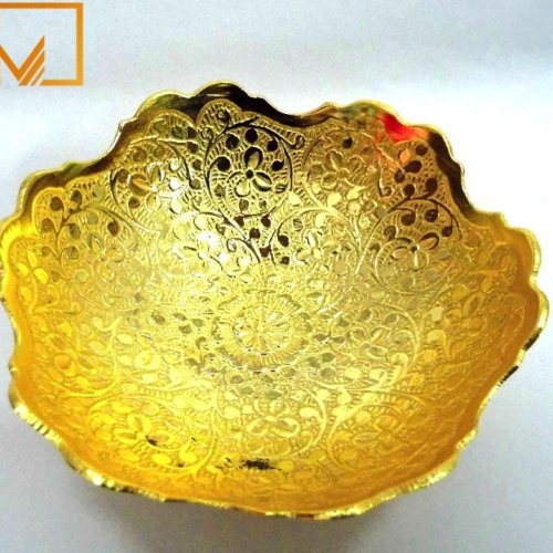 Floral Wave Pattern Golden Brass Bowl